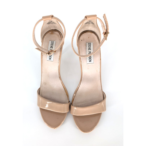 Steve Madden Silly Ankle Strap Nude Beige‎ Patent Leather Heeled Glam Sandals 8 - Picture 8 of 10